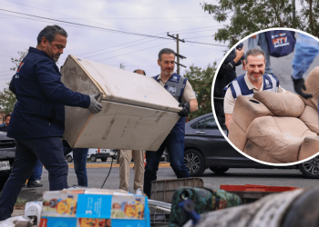 PORTADA. adrián de la garza ayudando durante el operativo de limpieza de la colonia Maestro.